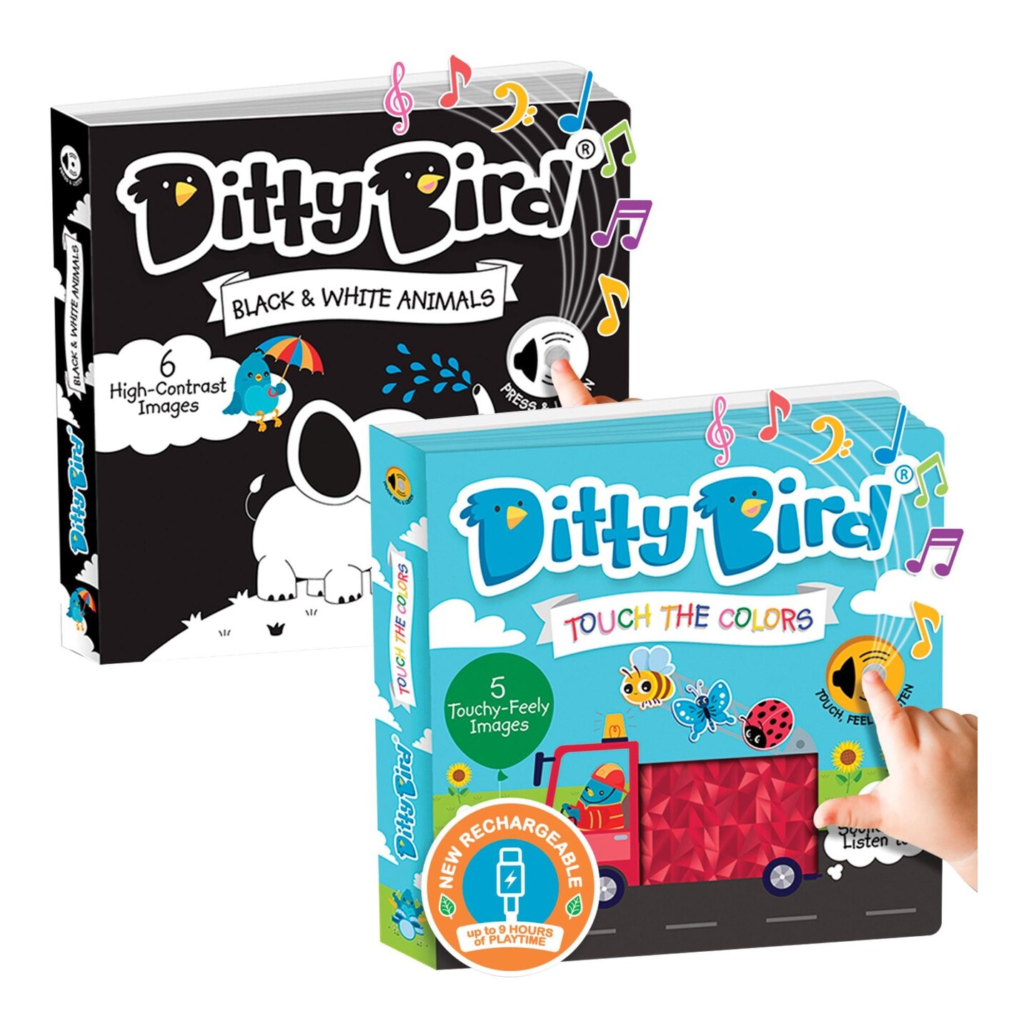 Ditty Bird Ditty Bird Black & White and Touch Colors Sound Books - Set of 2