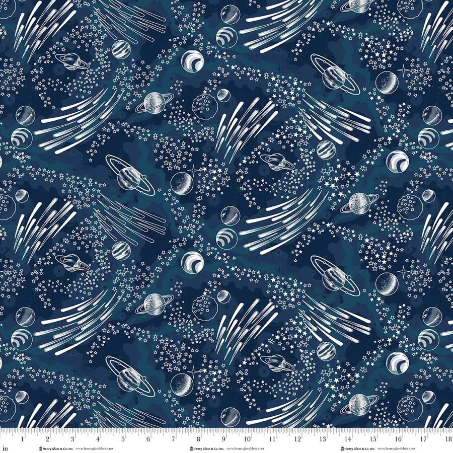 Fabric Henry Glass Navy Starry Milky Way Glow in the Dark by the Quarter Yard 2115G-78