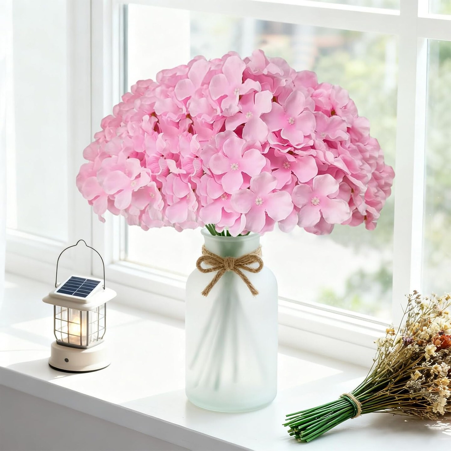 Spring Tabletop Decor – 20PCS Pink Artificial Hydrangea Flowers Bulk, Faux Silk Hydrangea Heads with Stems for DIY Wedding Bouquets, Centerpieces & Home Decor