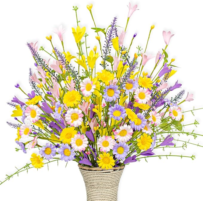 Artificial Spring Flowers 12 Pack Floral Picks 17” Flower Stems with Forsythia and Green Leaves for Spring Summer Flower Arrangements Centerpieces Indoor Outdoor Decorations