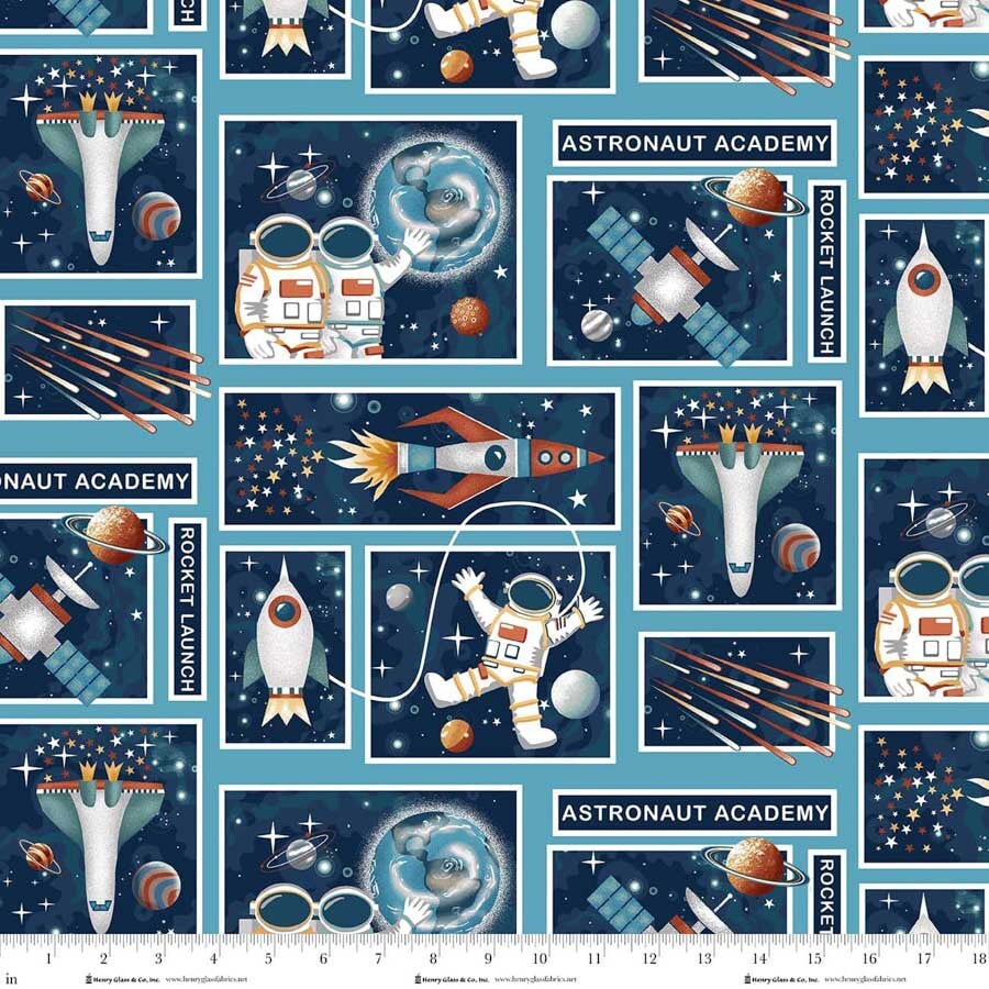 Fabric Henry Glass Blue Patchwork Milky Way Glow in the Dark by the Quarter Yard 2120G-11