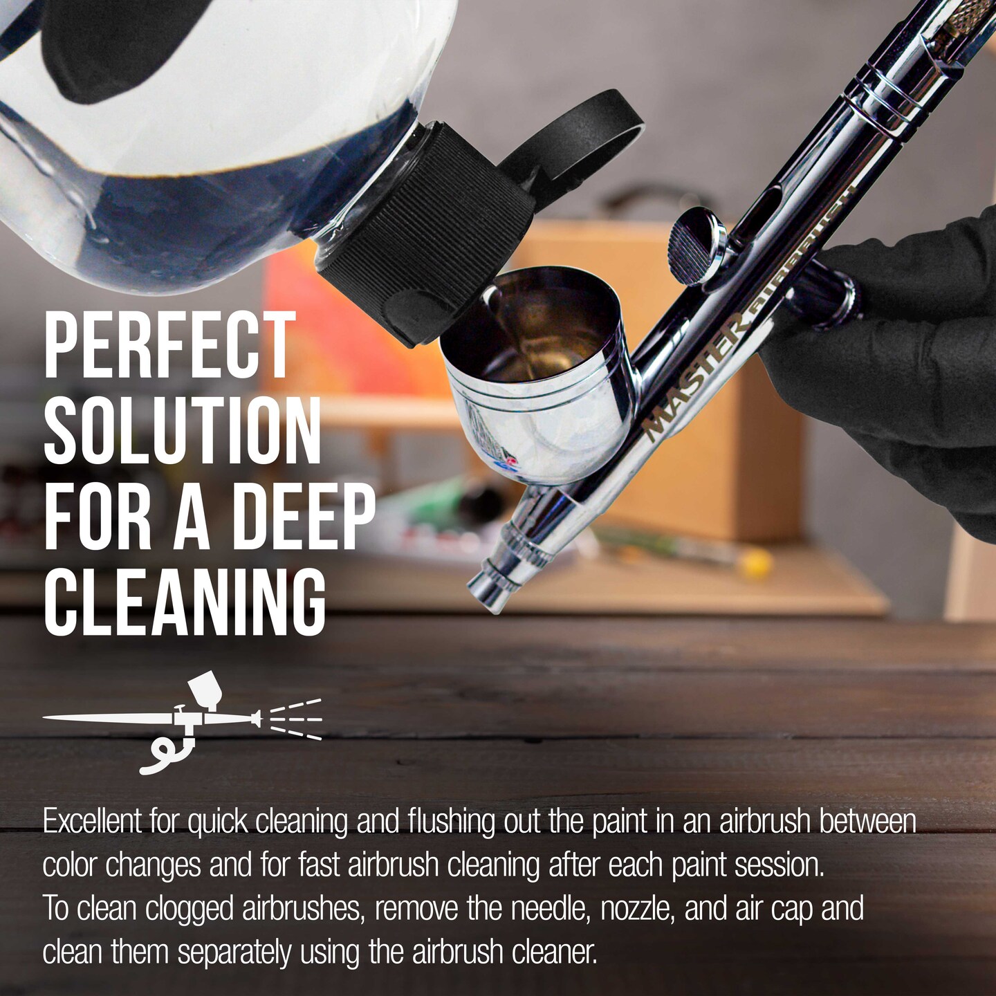 U.S. Art Supply 16oz Airbrush Cleaner - Fast-Acting Cleaning Solution for Water-Based Mediums, Acrylic Paint, Makeup - Air Brush Cleaner for Clogged Airbrushes, Paint Brushes, Artist Tools