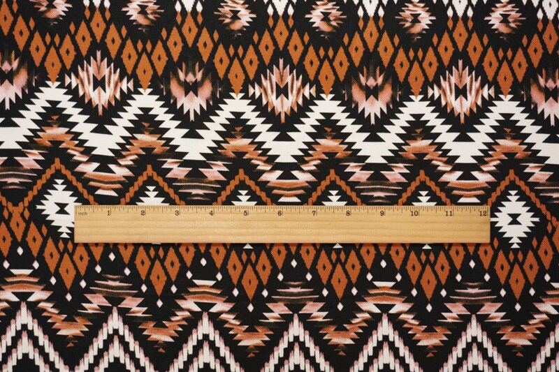 Brown-Black-Multi Rayon Aztec Printed Twill Woven Fabric By the Yard