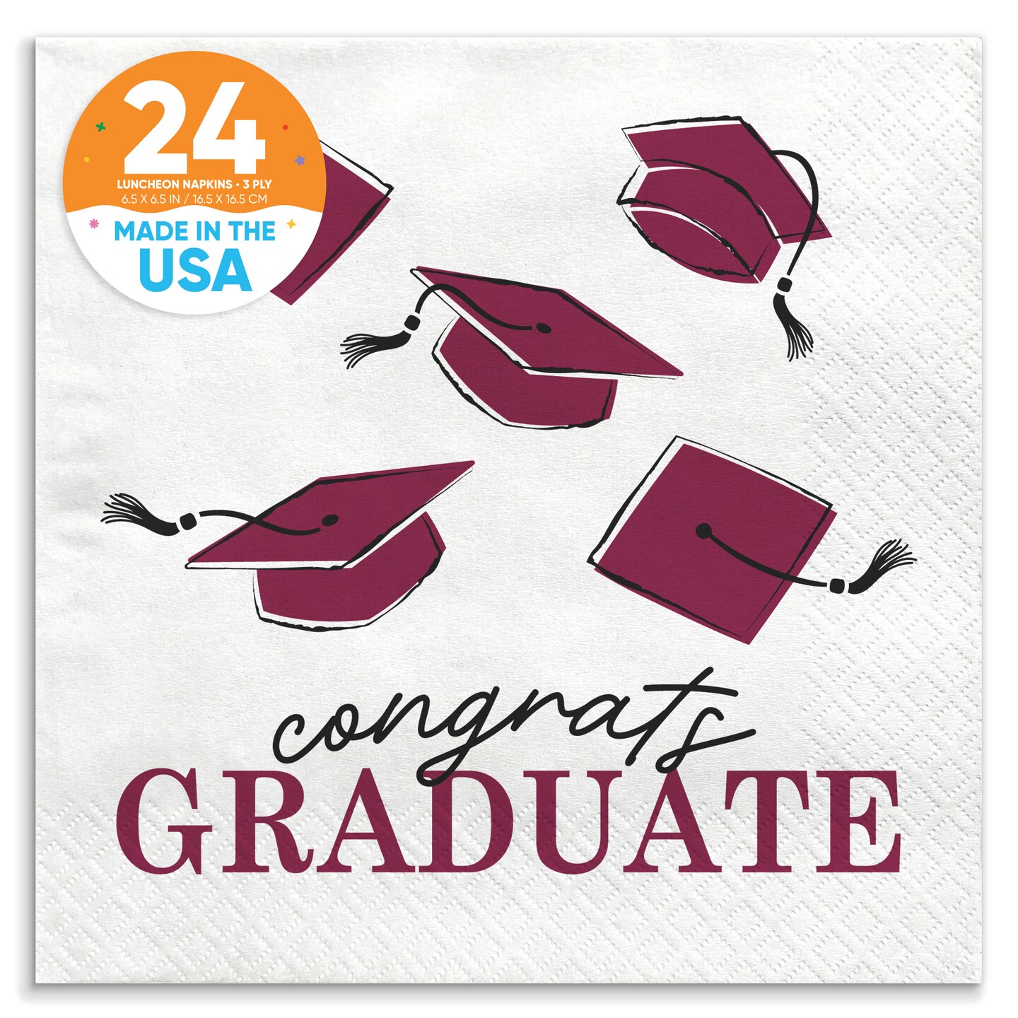 Big Dot of Happiness Maroon Graduation Napkins, Congrats Graduate Party Supplies, Color Printing on White 3-Ply Paper Luncheon Dinner Napkins - 24 Ct