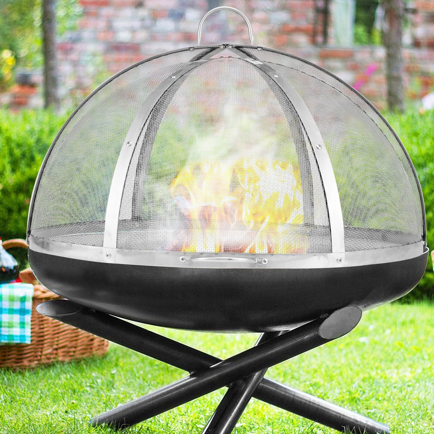 Fire Pit Spark Guard Stainless Steel Round Mesh Cover Heat Resistant