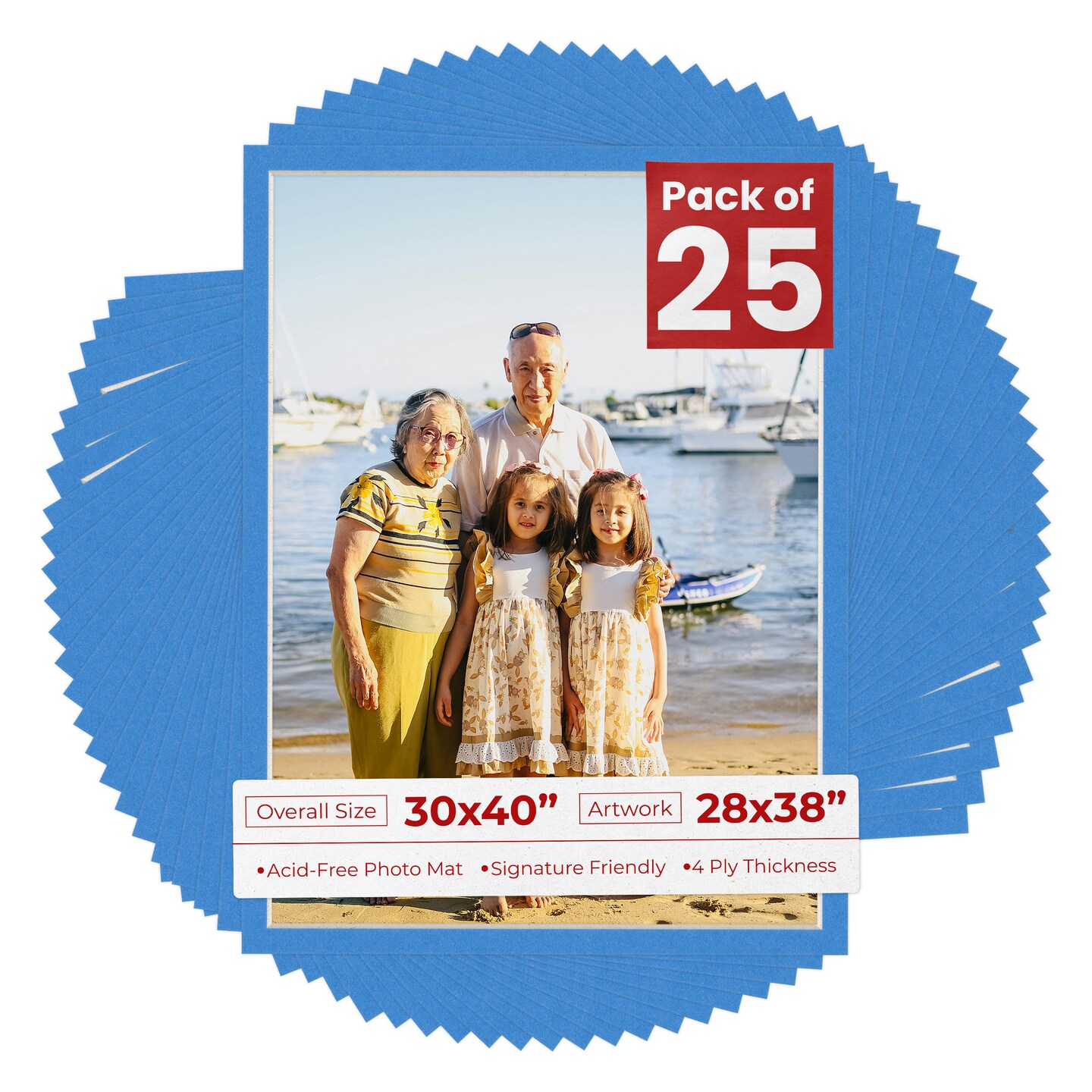 Bay Blue Mat Board for 30x40 Frames - Fits 28x38 Photos, Color: Blue ...