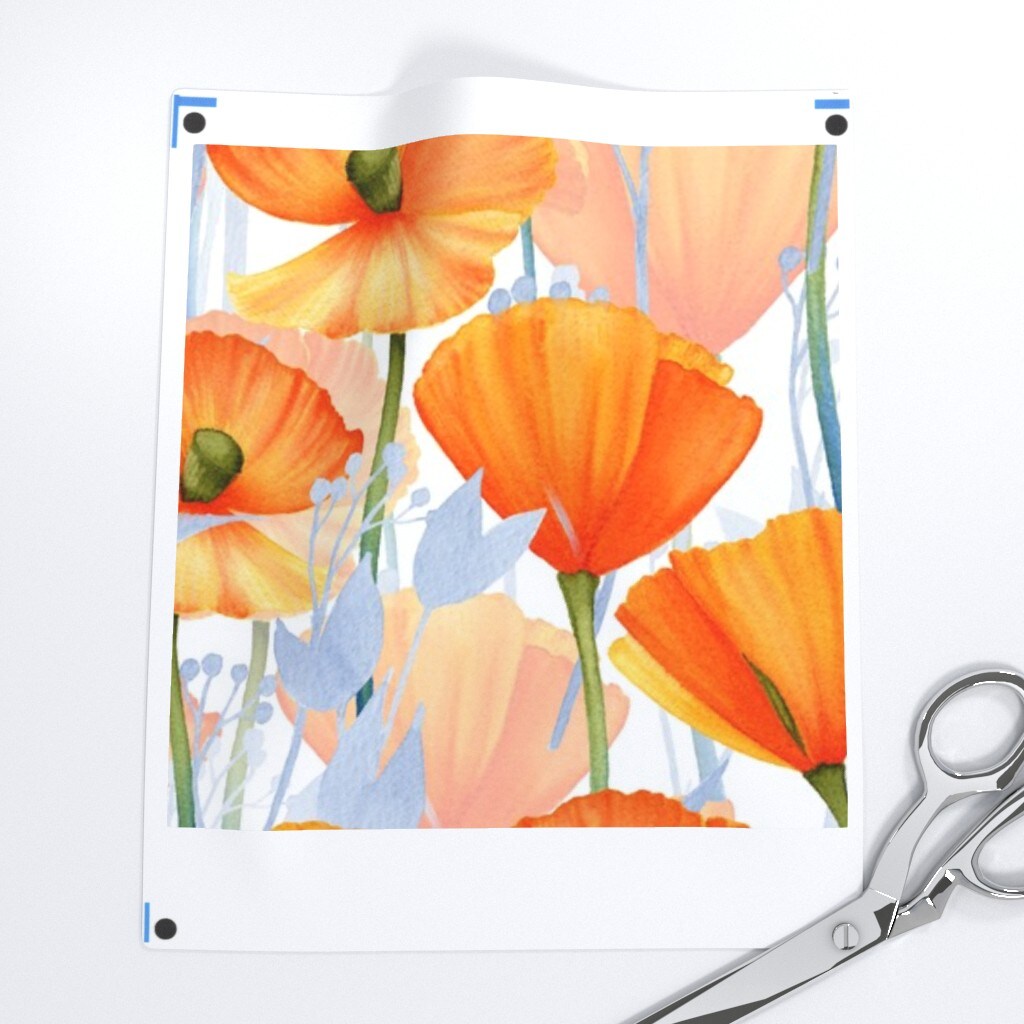 Orange Watercolor Poppy Flower California Poppies Floral Summer Custom Pre-pasted Wallpaper by Spoonflower Pre-Pasted Wallpaper 2FT Wide