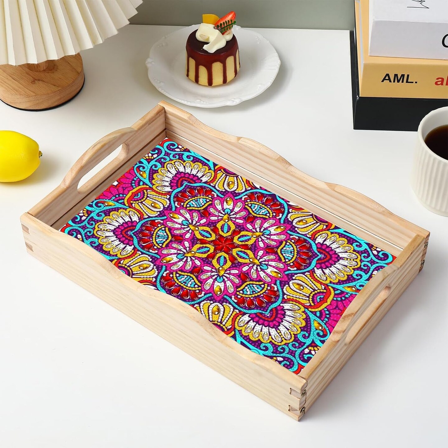 5D Diamond Painting Diamond Art Kits for Adults Wooden Serving Trays with Handles Big Gem Arts and Craft Gifts Trays Decor Gift Home Decor 7.8x11.8 Inches Mandala New