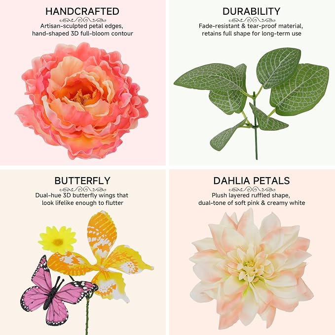 Spring Wreaths for Front Door 24 Inch Artificial Butterfly Wreath with Butterfly, Peony, Dahlia,for Porch, Entryway, Mantel, Wall, Patio & Decor Year Round Indoor Outdoor for Summer Wreath