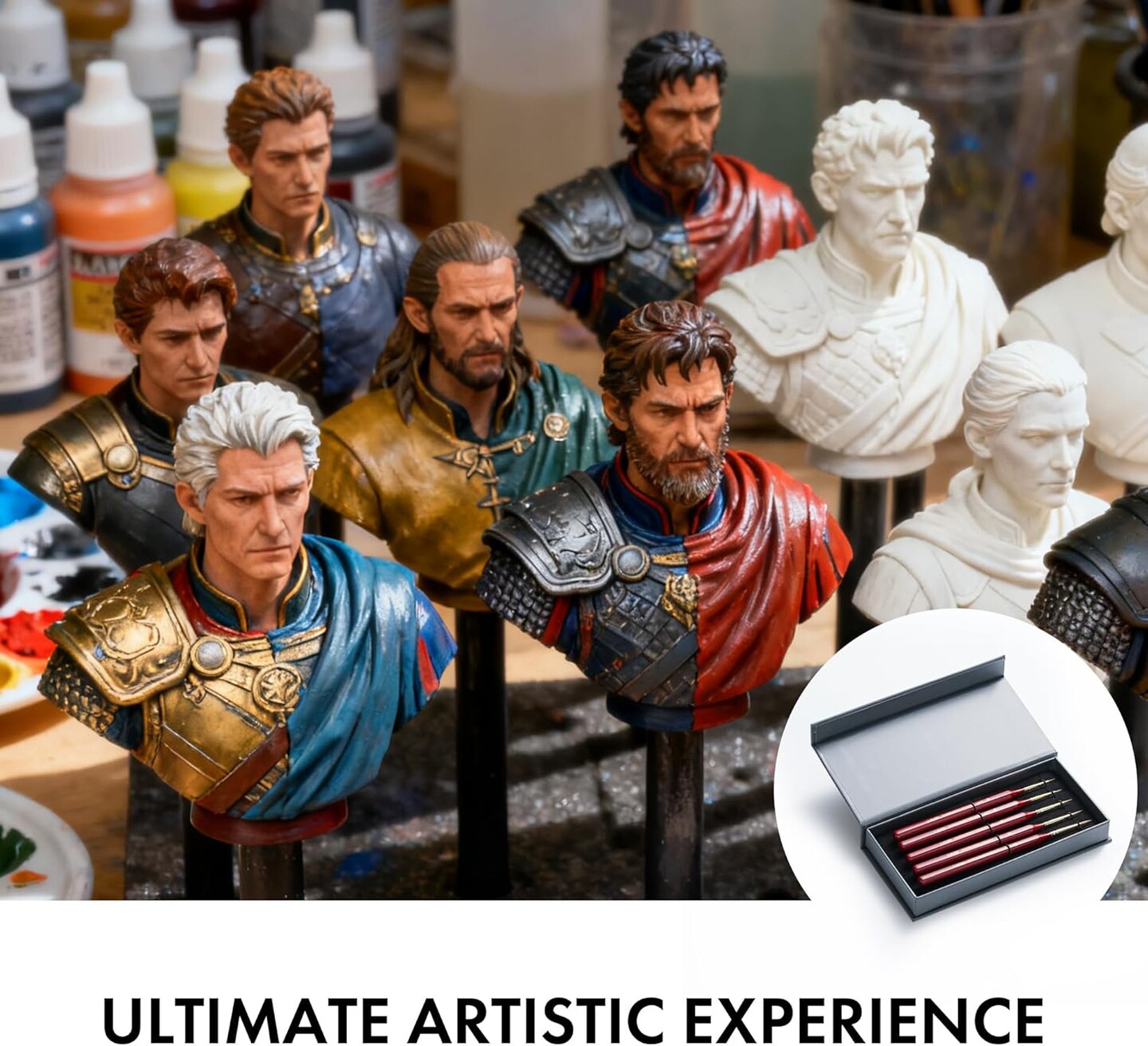 Artify Detail Paint Brushes, 100% Kolinsky Sable Micro Paint Brushes - Master Series, Ultra Fine Tips Paint Brush Set, High Precision for Models/Crafts, Detailing for Watercolor, Gouache & Ink (Red)