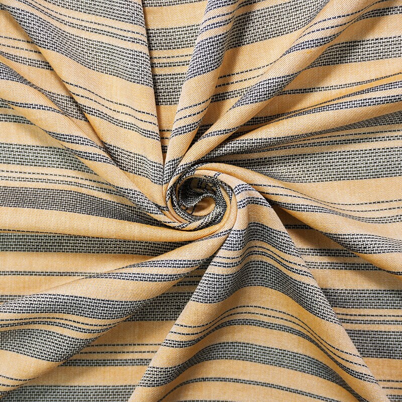 Yellow-Black-White Rayon Cotton Stripe Dobby Woven Fabric By the Yard