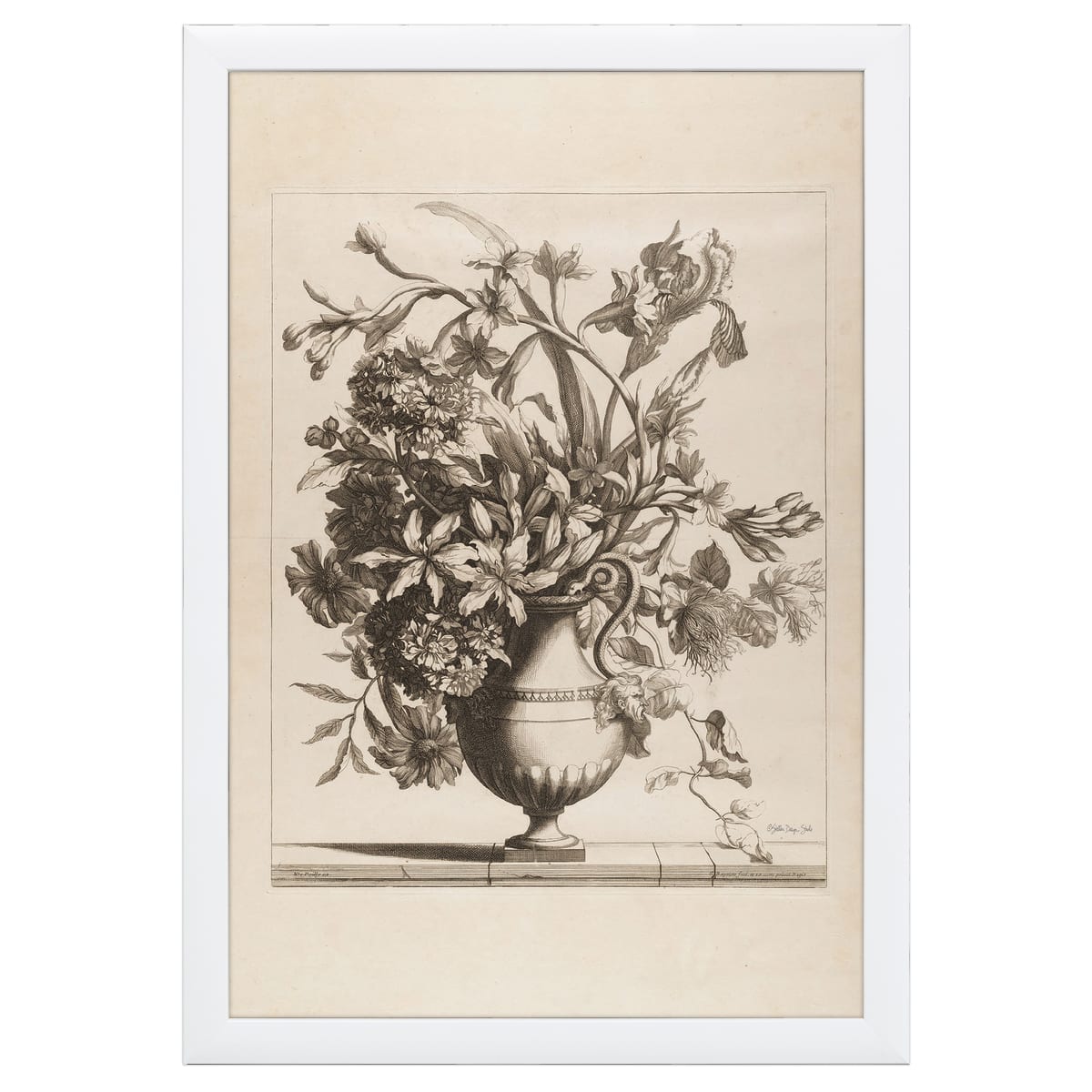 12" x 16" Vintage Vase in Sepia Framed Wall Art, Contemporary Floral Home Décor, Glass Facing and Hanging Hardware Included