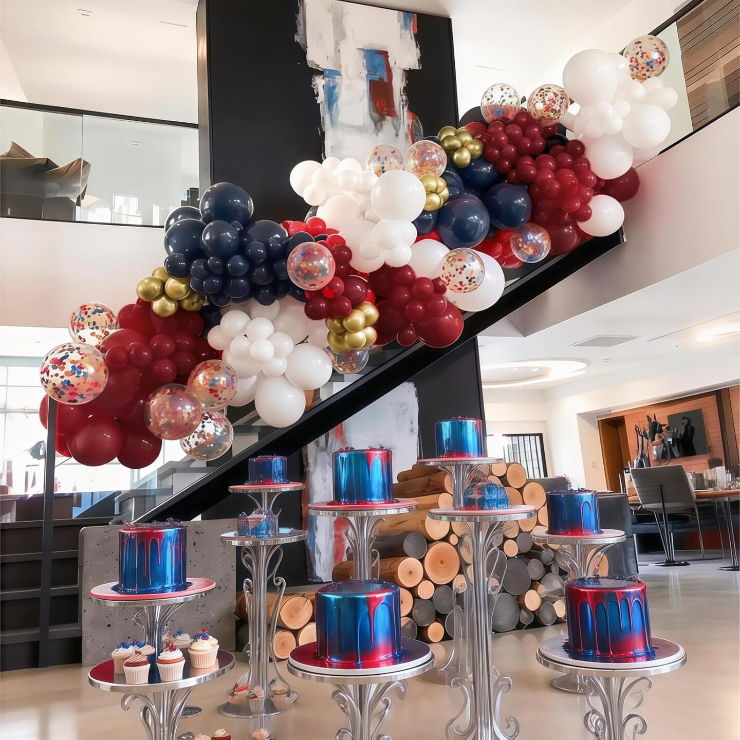 Red White Blue Balloons Arch Kit, Win Ruby Dark Red Navy Blue White Metallic Gold Balloons Garland with Confetti Balloons for Graduation Baseball Patriotic Boys Birthday Party Veterans Day Decorations