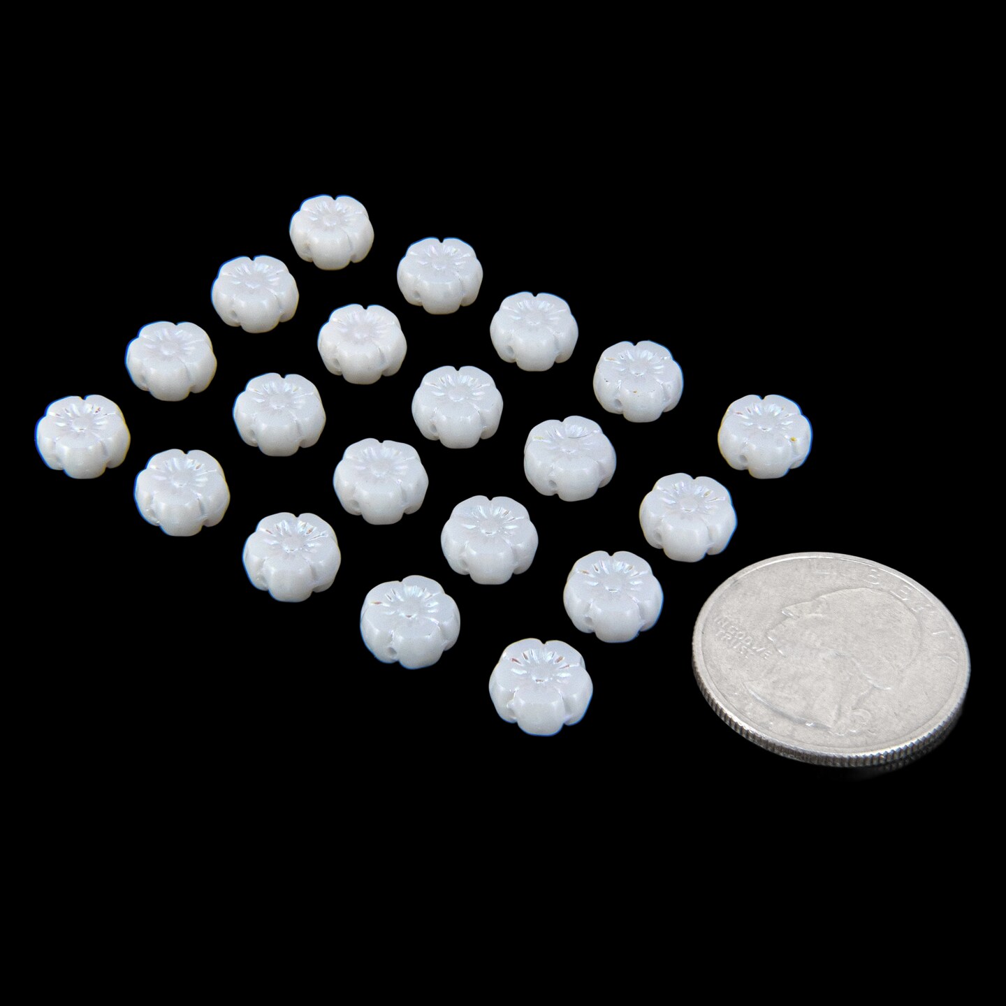 8X8mm Table Cut Hawaii Two-Sided Flower Beads in White AB, apx 20 beads GB-FB45