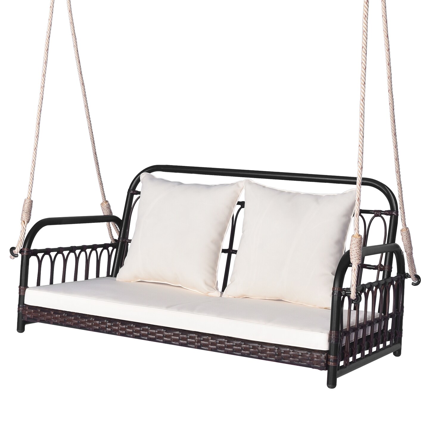 880 lbs Wicker Hanging Swing with Cushions for Porch and Patio