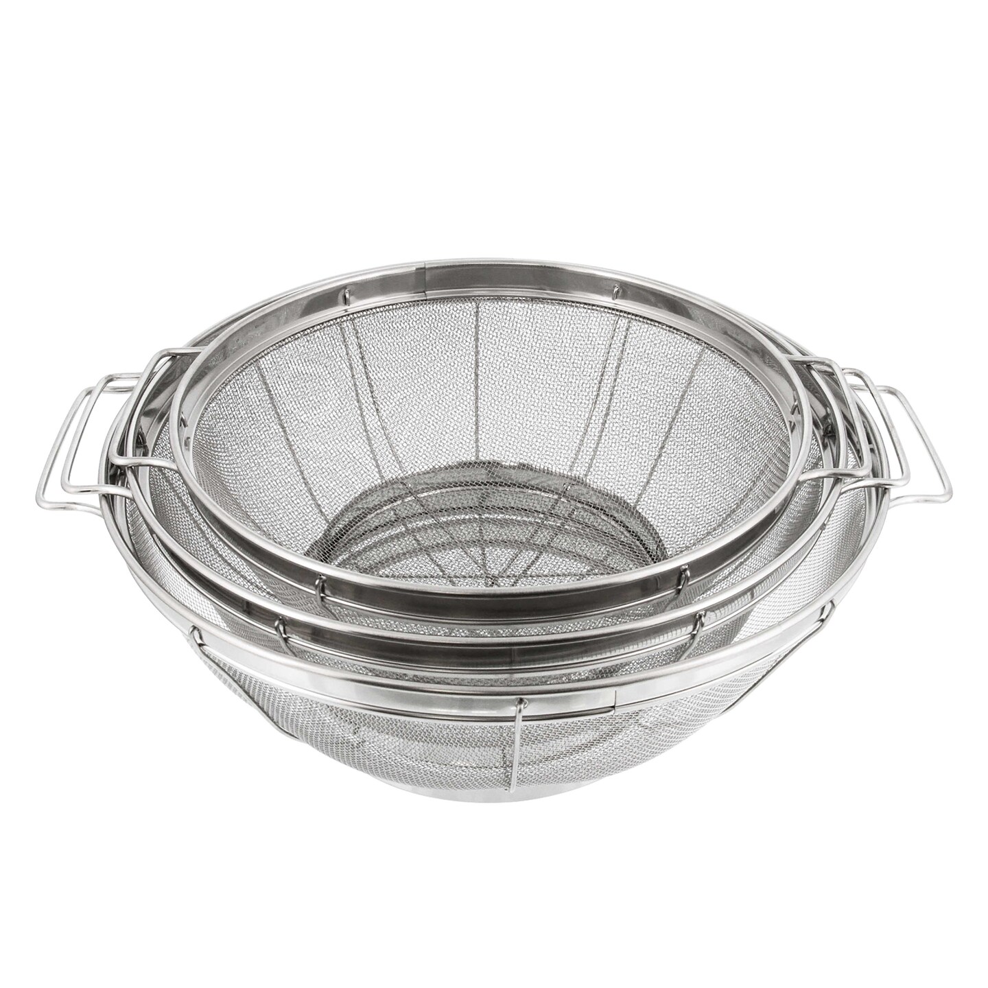 U.S. Kitchen Supply Set of 3 Stainless Steel Colander Strainers Net Baskets 5, 4, & 3-Quart - Colander with Handles & Resting Base - Stainless Steel Sieve, Mesh Strainers and Colanders for Kitchen