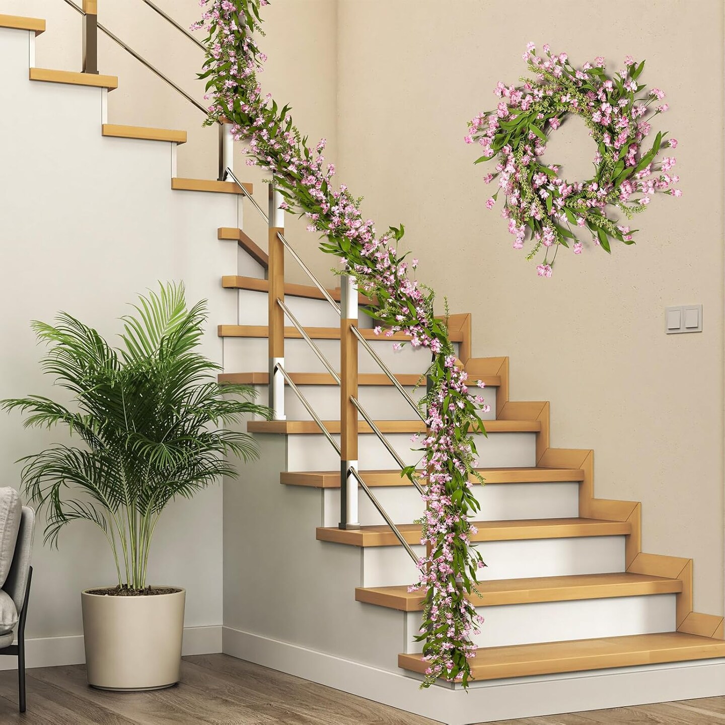 2 Pack 6 ft Spring Wildflower Garland – Artificial Spring Summer Faux Flower Vine Garland for Front Door, Window, Wall, Wedding Arch, Porch & Indoor Outdoor Farmhouse Decor