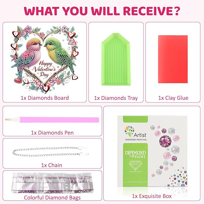 Valentine's Day Diamond Art Hanging Kits for Adult, A Pair of Birds Diamond Painting Hanging Kits Ornaments, DIY Special Shaped Rhinestone Window Pendants kit for Home Garden Wall Decor Gift