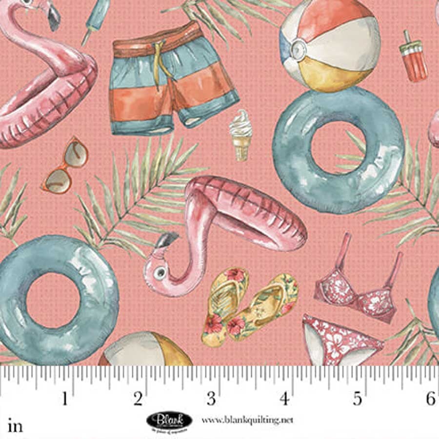 Fabric Blank Quilting Mauve Beach Motifs Vintage Summer by the Quarter Yard 4643-33