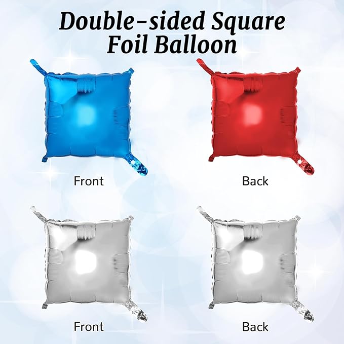 187Pcs Square Balloon Wall Red and Blue Balloons Backdrop 4th of July Party Double Sided White Star Balloons Foil for Independence Day Patriotic Anniversary Graduation Birthday Wedding Decorations