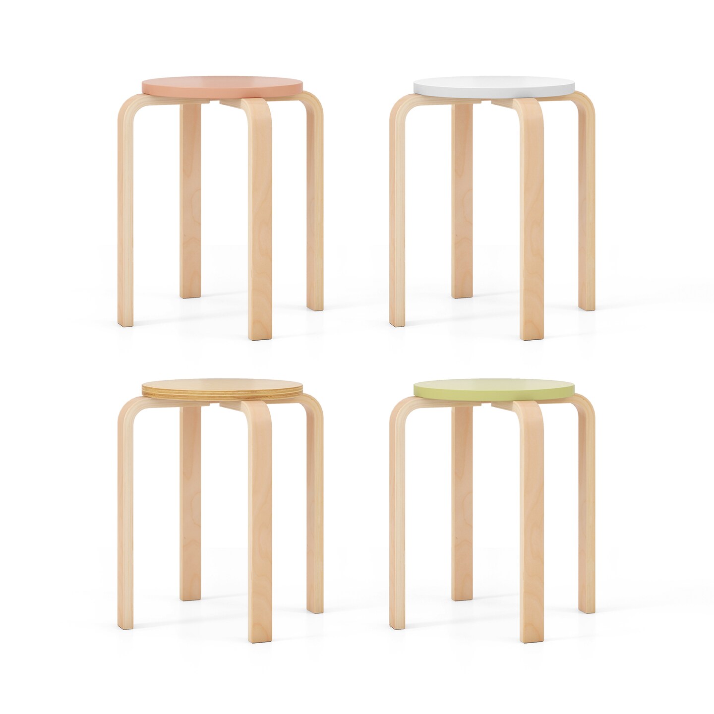 4-Pack Bentwood Stackable Dining Stools with Round Tops