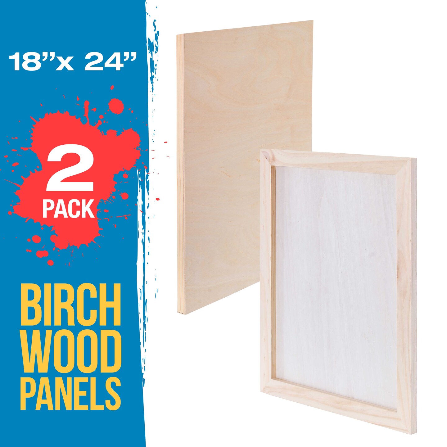 Unfinished Cradled Wood Panels for Painting, 2 Pack of 18x24 inch - Studio Birch Wooden Canvas Boards 3/4" Deep - Mixed-Media Craft, Acrylic, Oil, Encaustic, Paint Pouring Panel Board