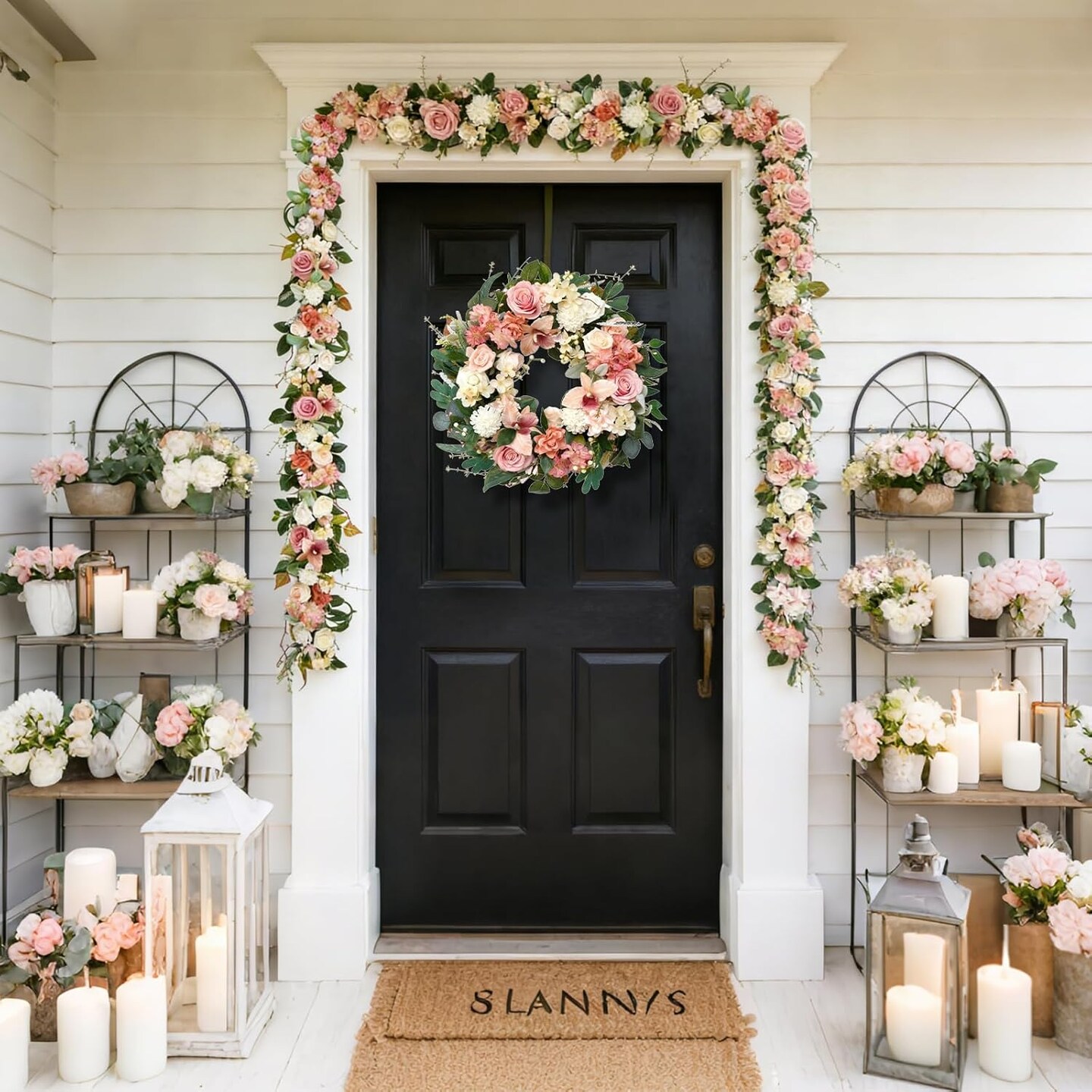 70" Spring Pink Rose Floral Garland – Blush Pink Artificial Flower Garland for Wedding Arch, Table Centerpiece, Mantle, Front Door, Wall & Romantic Home Decor