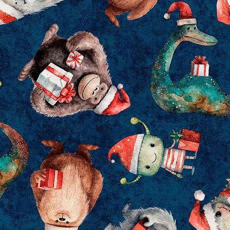 QT Fabrics Christmas Monsters on Navy 100% Cotton Price per Yard