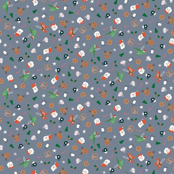 Dear Stella Christmas Santas Colony on Blue 100% Cotton Price per Yard