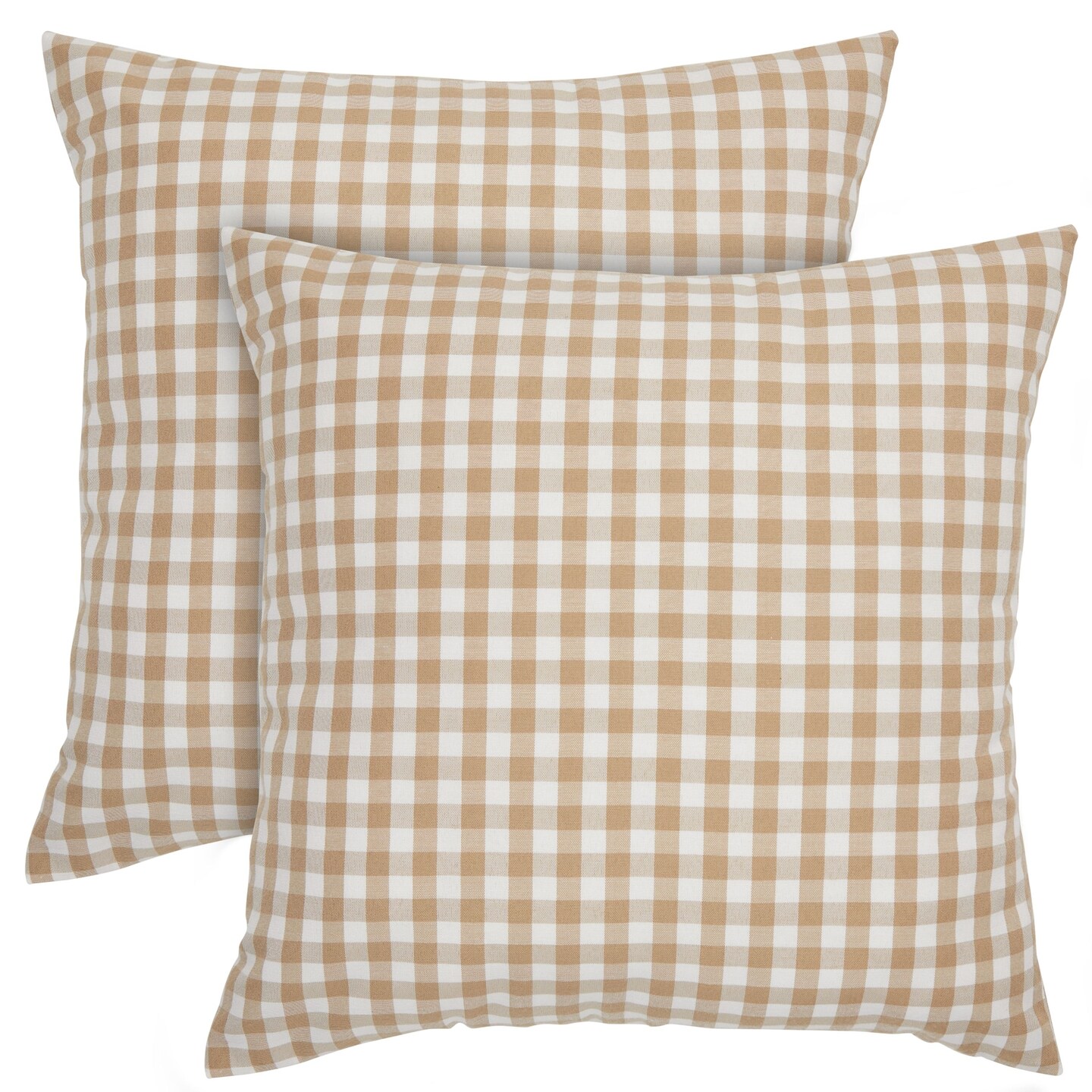 Set of 2 Plaid Throw Pillow Covers 20x20 in, Light Brown and White Buffalo Farmhouse Decorative Cushion Case