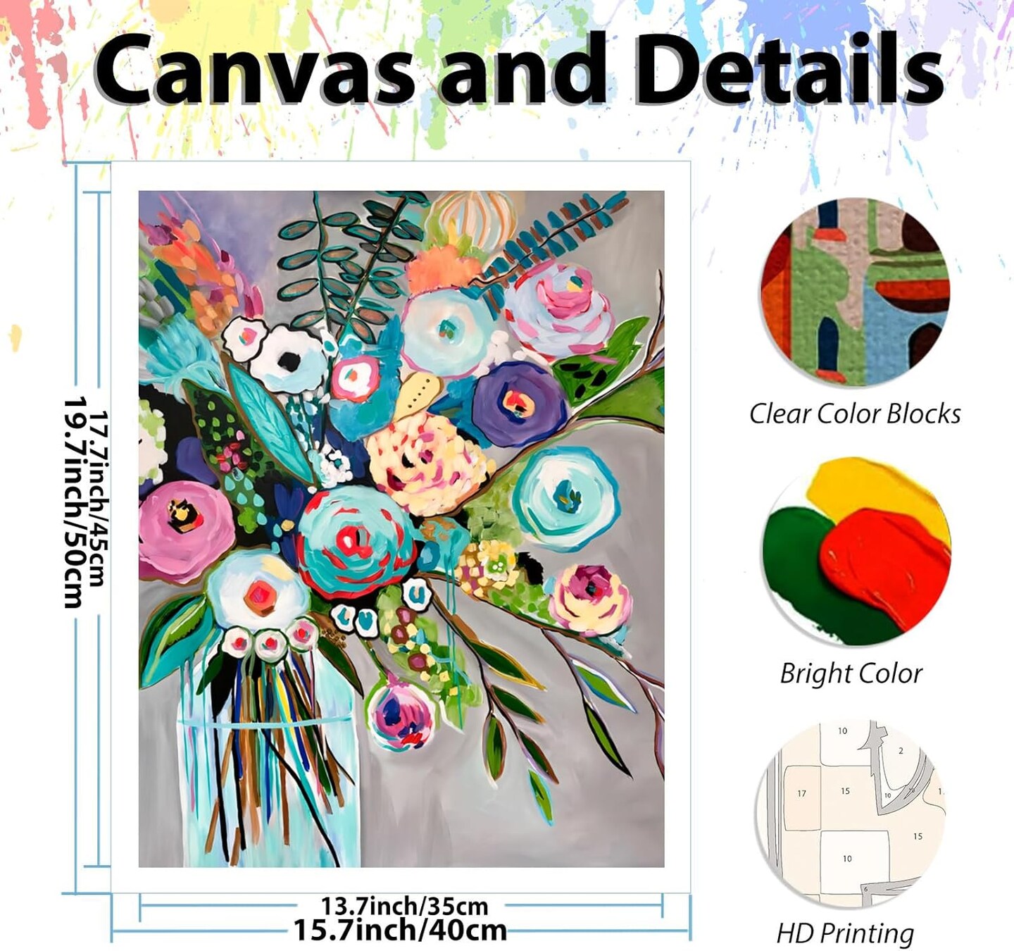 Flower Paint by Numbers for Adults Beginners, Abstract Paint by Number Flowers,DIY Acrylic Flower Paint by Numbers Kits on Canvas for Gift Home Decor 16&#x27;&#x27;W x 20&#x27;&#x27;L