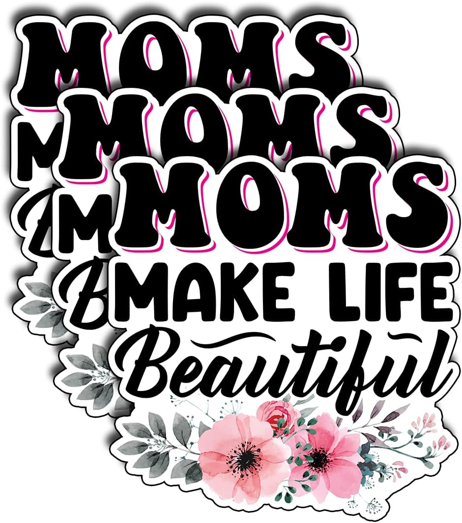(3Pcs) Moms Make Life Beautiful Floral Sticker, Pretty Mom Mama Decal, Celebrate Your Mom Gigi Love, Gifts for Grandma Mum Decoration Books Laptops Phones Waterproof Vinyl Water Bottle Gifts 3&#x22;x2.8&#x22;