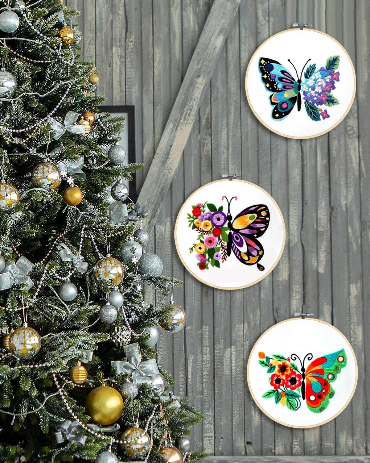 3 Pieces Embroidery Hoops, 8 inch Bamboo Frame Circle Cross Stitch Hoop Ring Embroidery Hoops Set for Embroidery and Cross Stitch