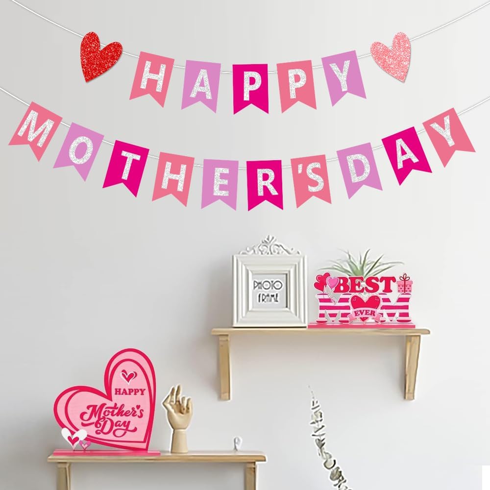 Happy Mother&#x27;s Day Banner Decorations Glitter