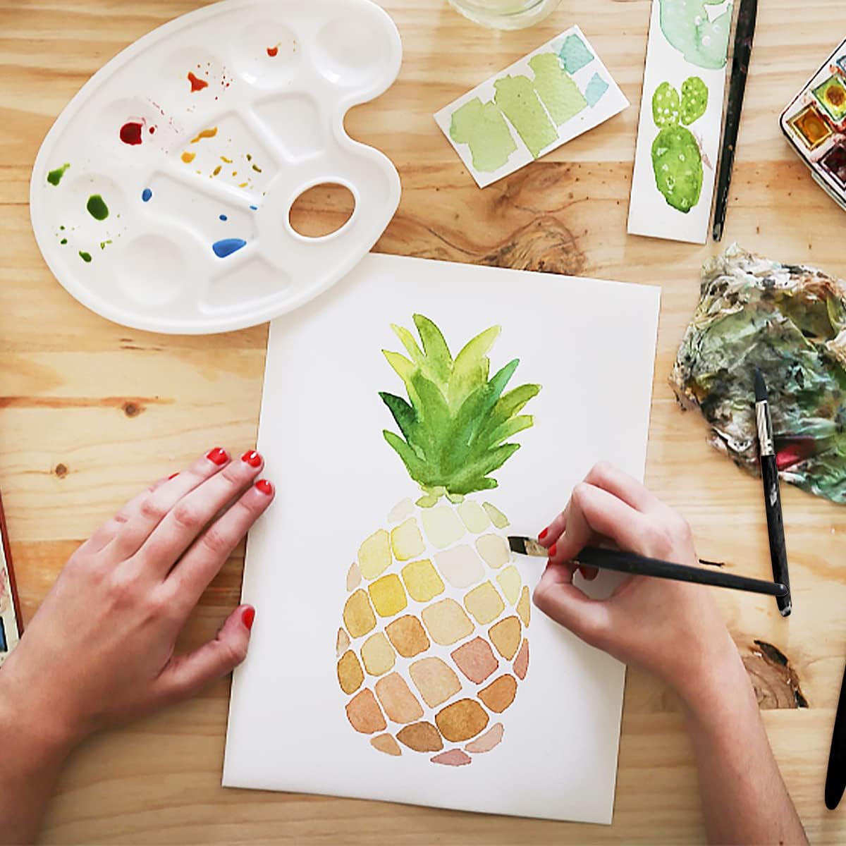 8Pcs Sable Brush Set Variety Shapes with Flat, Round Pointed, Cat's Tongue Oval Wash Perfect for Watercolor Acrylic Gouache Inks Painting