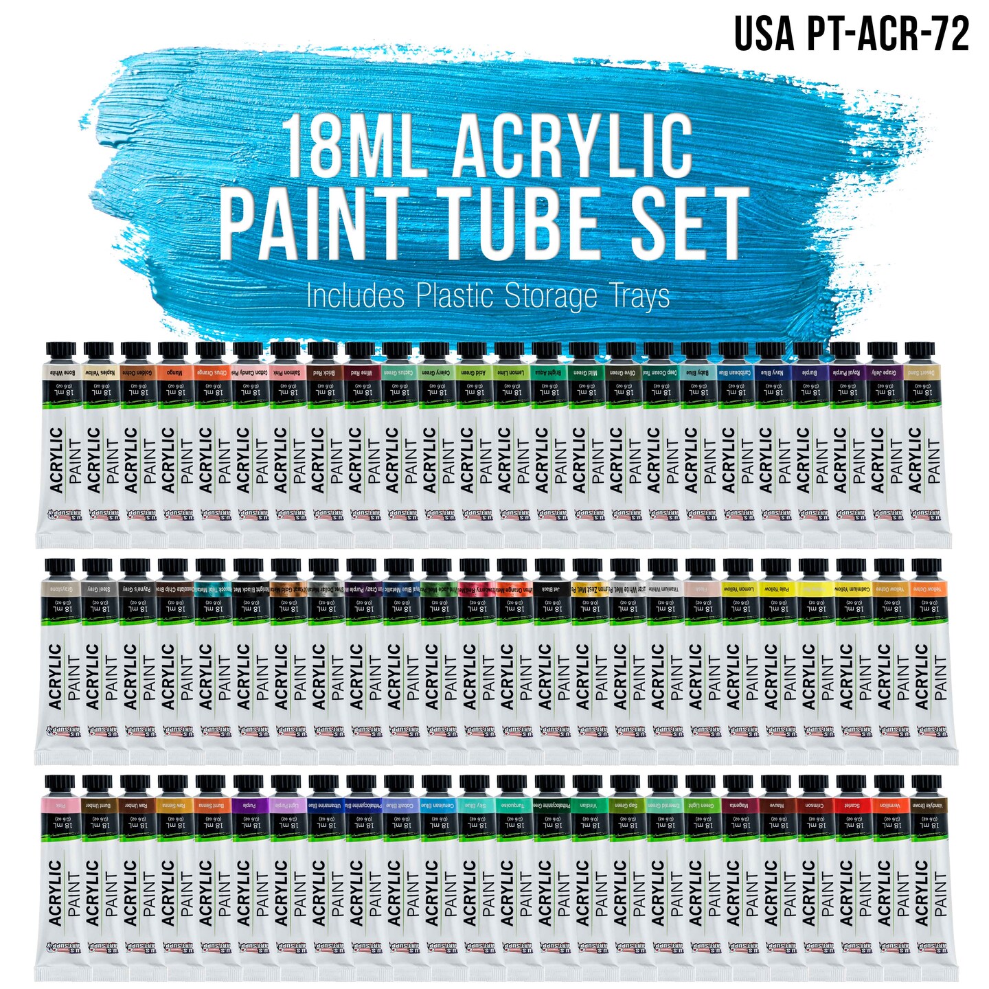 U.S. Art Supply 72 Color Professional Acrylic Paint Set in 12ml Tubes - Art Painting Supplies for Adults, Artists, Students, Beginners - Canvas Portrait Paintings