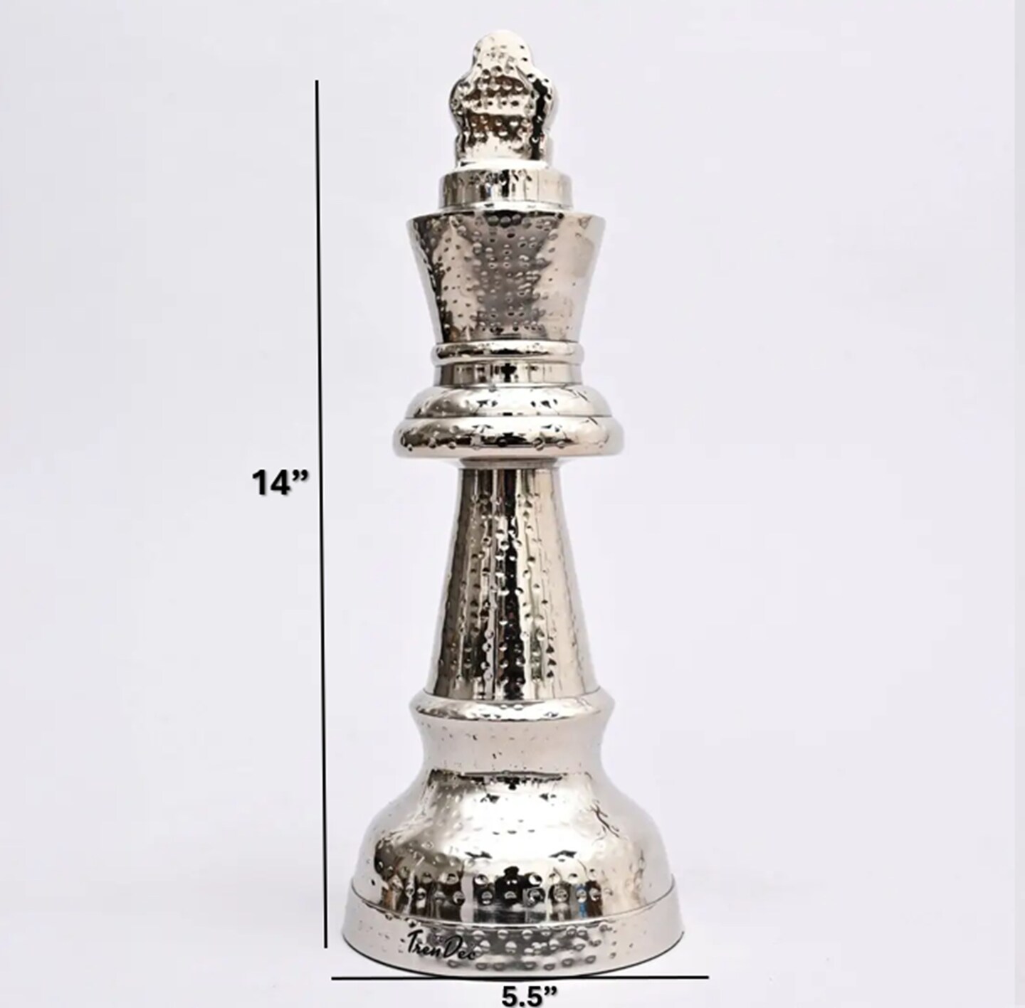 Decorative Hammered Nickel Finish Chess King Sculpture – Elegant Table Accent (5.5x5.5x14")