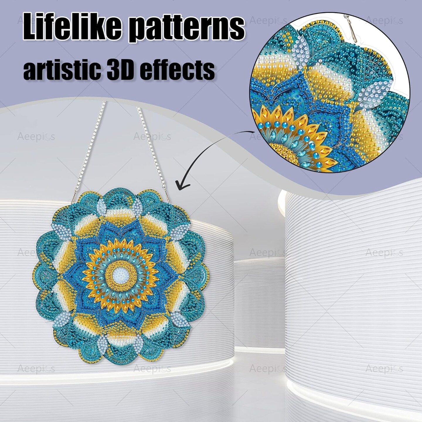 Mandala Hanging Diamond Art Kit for Adults – DIY Acrylic Diamond Painting Pendant Ornament, Diamond Art Board Craft Kit