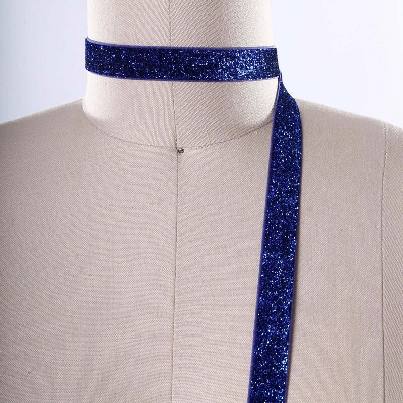 2 Yards Royal Blue Glitter Elastic 5/8" Shiny Trim for Hair Accessories & Crafts