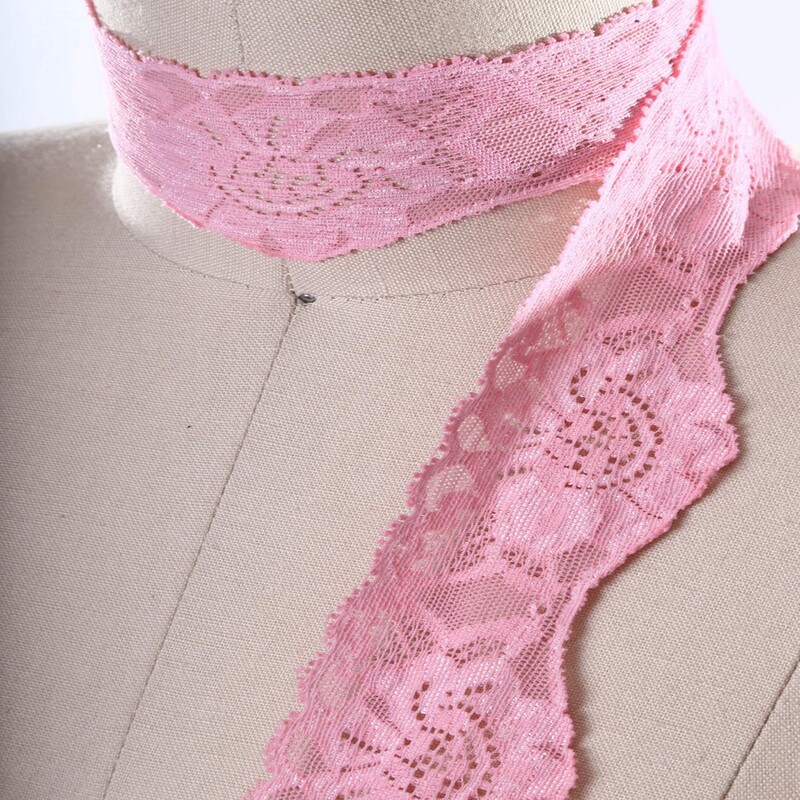 Carnation Pink Lace 2 Yards Stretch Floral Scalloped Elastic Trim for Lingerie & Sewing