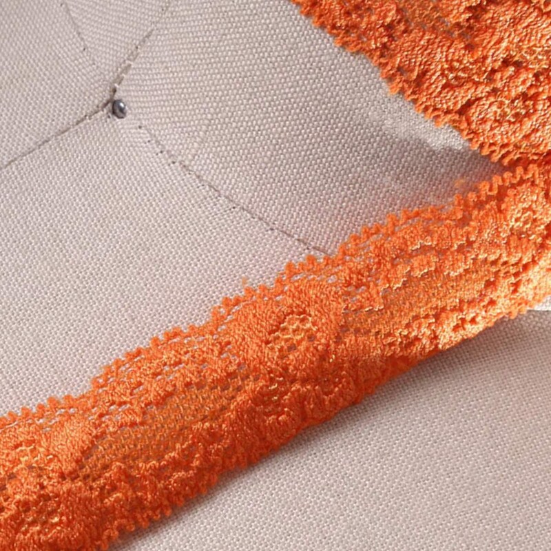 2 Yards Fire Orange Stretch Lace Trim 7/8" Floral Elastic Ribbon for Sewing Lingerie & Crafts