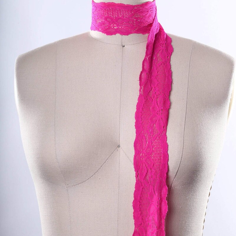2 Yards Hot Pink Wide Stretch Lace Trim 2.5&#x22; Floral Elastic for Lingerie Sewing &#x26; DIY Crafts