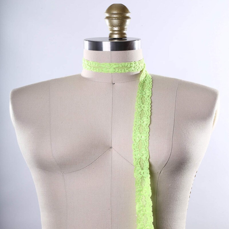2 Yards Neon Green Stretch Lace 7/8" Floral Elastic Trim for Lingerie, Overlays & Crafts