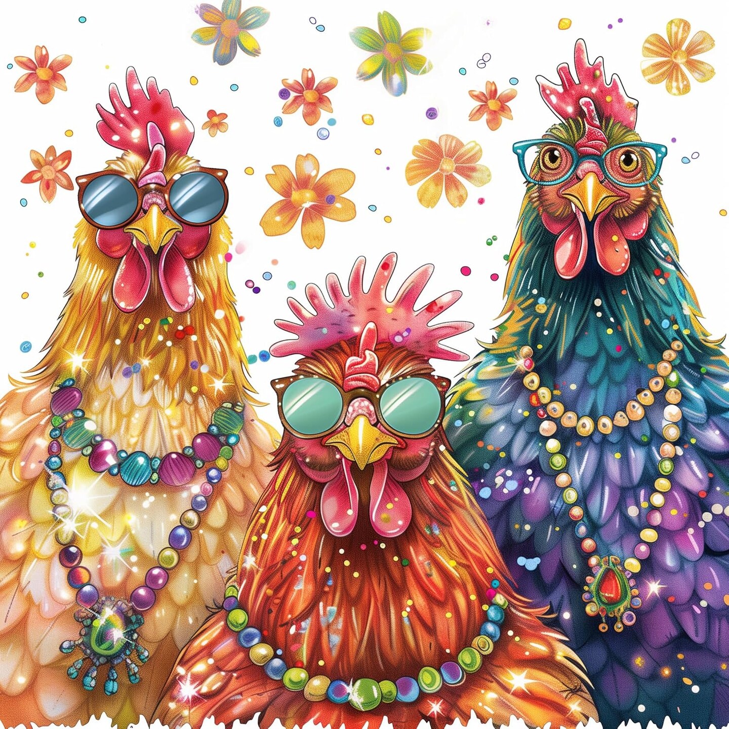 DIY Chicken Diamond Art Kits for Adults, 5D Diamonds Painting Kits Rooster with Glasses Full Round Drill