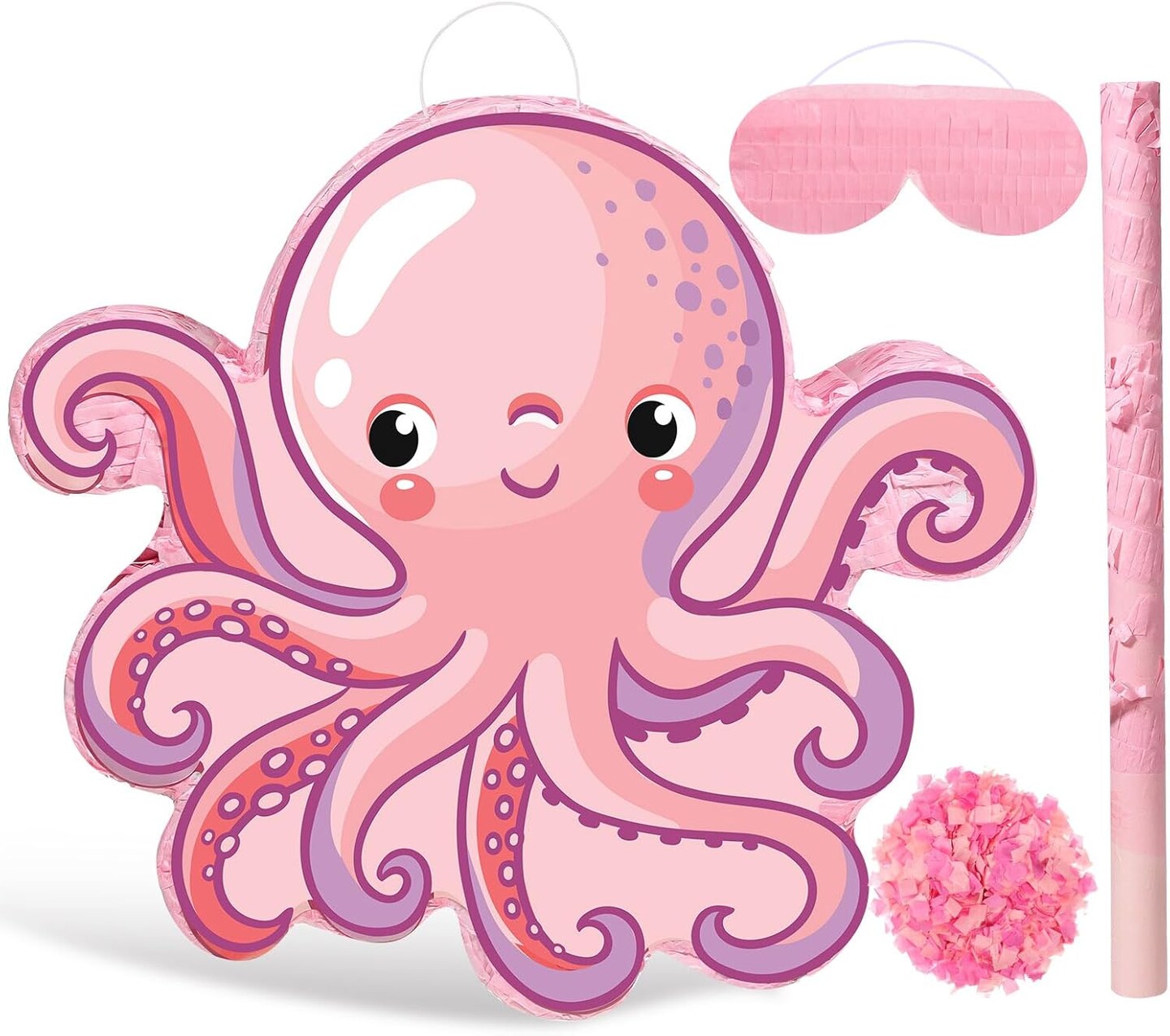 Octopus Party Supplies Small Octopus Piñata with Blindfold Bat Confetti Under the Sea Party Decorations Ocean Octopus Piñata