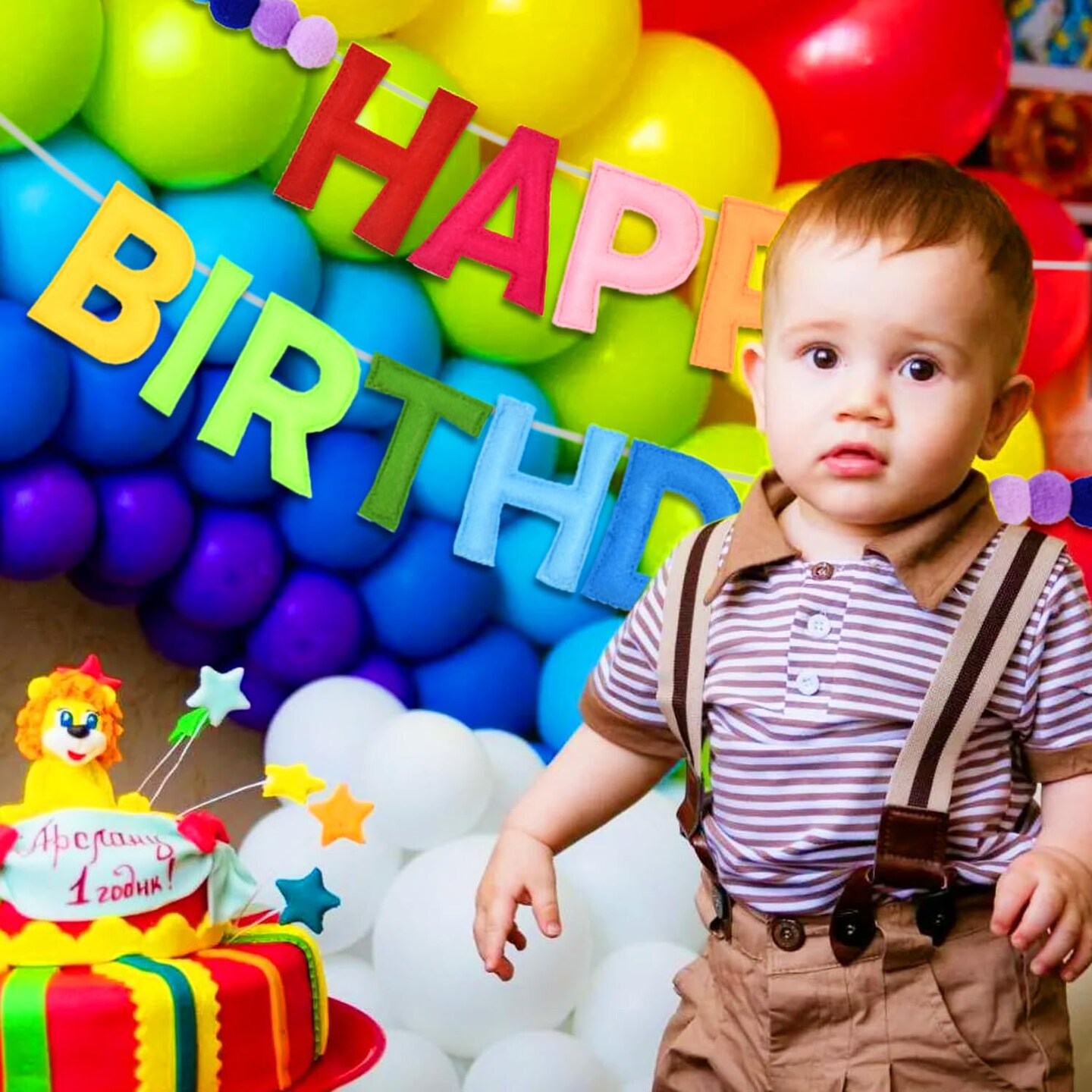 Pre-Strung Felt Happy Birthday Garland with Pompom Balls, Handmade Banner Decorations for Party Decor (Color)