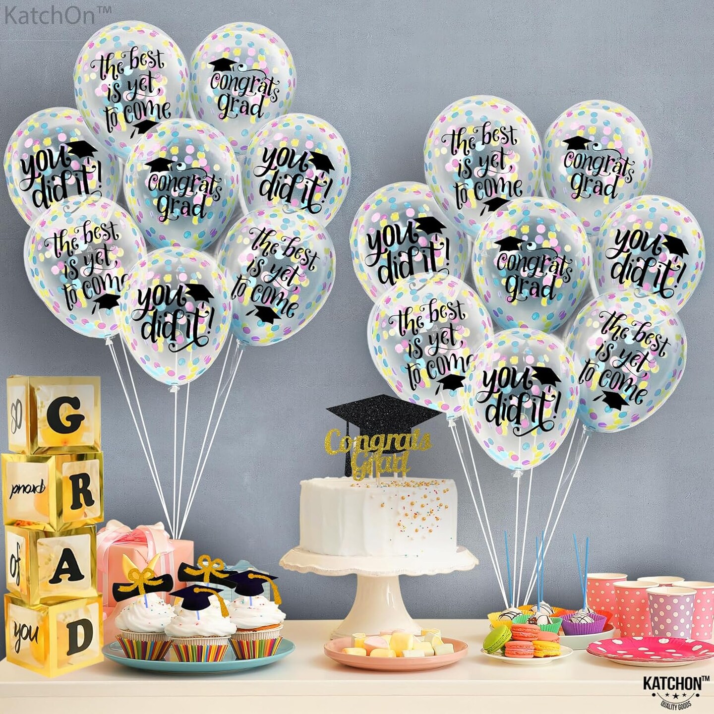 Congrats Grad Balloons Set - Pack of 30 | The Best Is Yet To Come Sign, You Did It Balloons | Confetti Balloons 2026 Graduation Decorations | Congrats Grad Decorations, Graduation Balloons