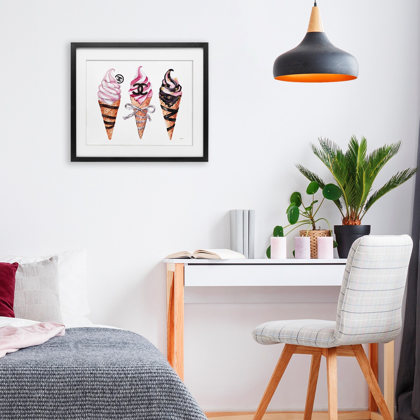 Stupell Industries Pink Glam Ice Cream Trio Framed Print Under Glass, design by Amanda Greenwood
