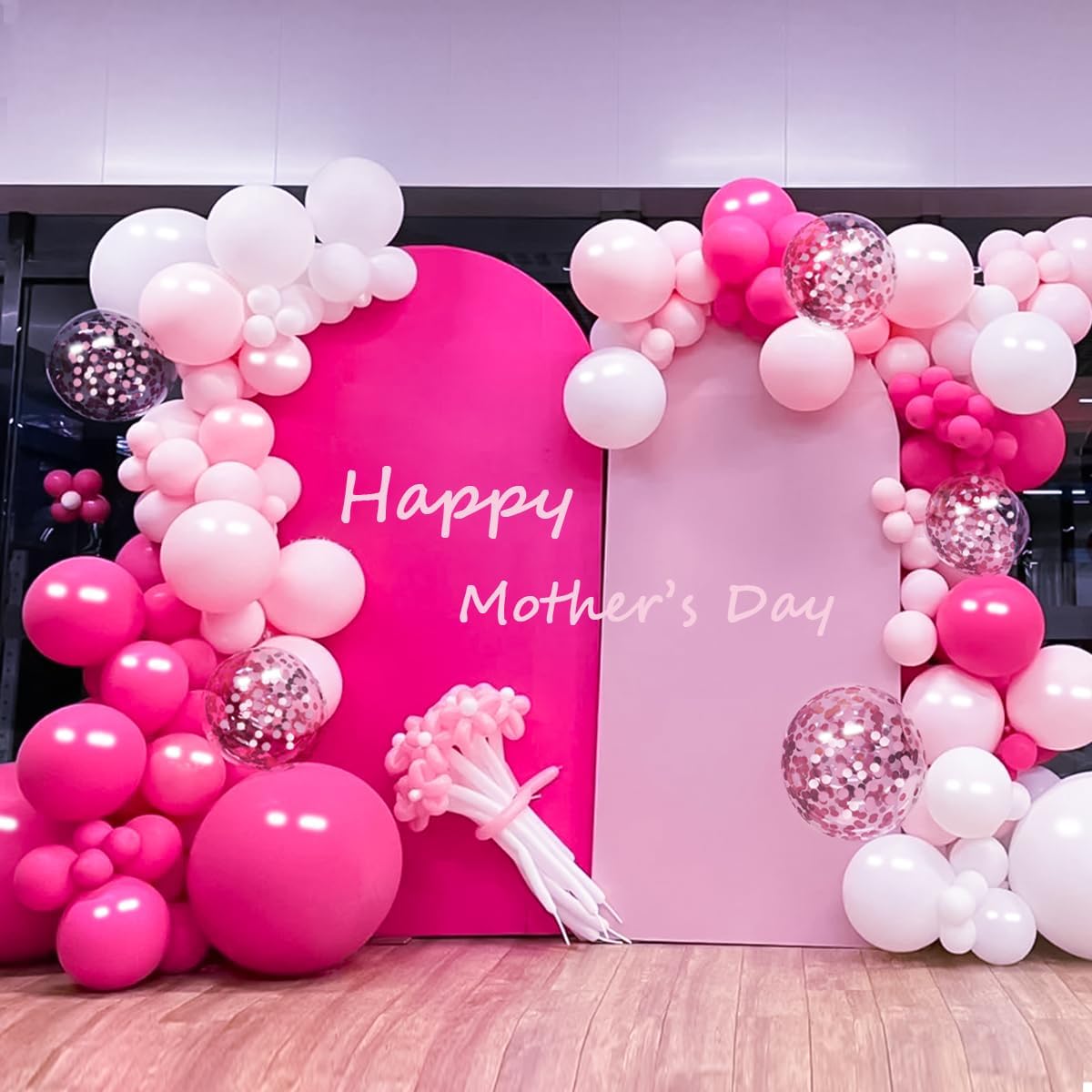 146 PCS Pink Balloon Arch Kit with Confetti (Hot Pink-Pastel Pink)