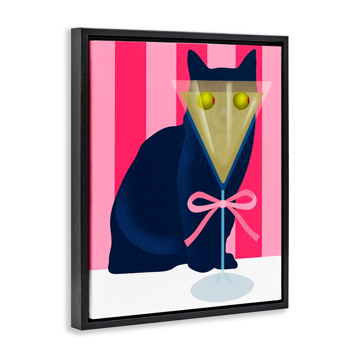Stupell Industries Cat & Martini on Stripes Floating Frame, design by Lil' Rue